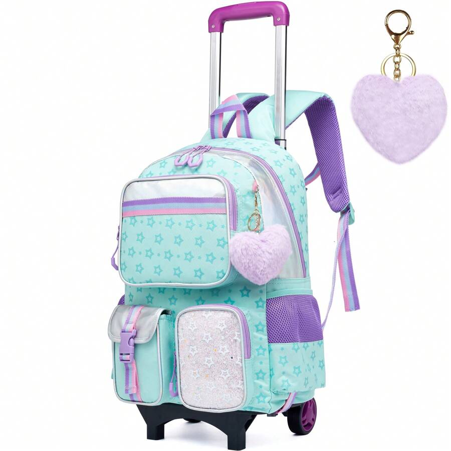 1 pieza Mochila trolley multiusos verde con estampado de pentagrama para niñas - Verde - Ver 1