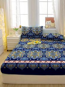 1pc Bohemian Pattern Printed Brushed Fitted Sheet, Bedroom Fitted Sheet With Printed Cover, Bedding