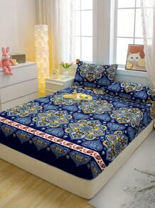 1pc Bohemian Pattern Printed Brushed Fitted Sheet, Bedroom Fitted Sheet With Printed Cover, Bedding