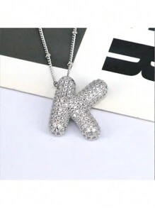 1 Pezzo Nuova Collana Con Ciondolo Lettera A-z 26 Di Lusso In Micropavé Cz, Collana Con Ciondolo Iniziale Del Nome In Platino Elettroplaccato Per Uomo E Donna