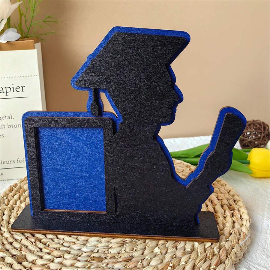 Graduation Photo Frame Desktop Stand Wooden Combination Male Student Picture Holder Graduation Picture Decoration Support - الأزرق - مشاهدة 1