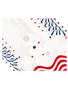 4pcs Không trượt Chống nóng Thảm trải bàn - Retro Cờ Mỹ Ngày độc lập Thiết kế Chống nóng , Thích hợp Đối với Tháng bảy Đồ trang trí , có thể sử dụng Như Cà phê , , Bát , Trong nhà Thảm trải bàn ăn Đối với Nhà  Phòng bếp Đồ trang trí - Màu xanh lam - Xem 1