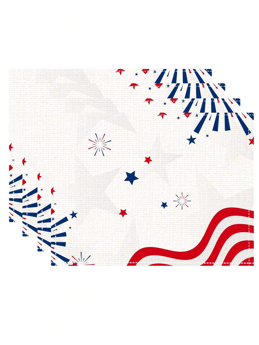 4pcs Không trượt Chống nóng Thảm trải bàn - Retro Cờ Mỹ Ngày độc lập Thiết kế Chống nóng , Thích hợp Đối với Tháng bảy Đồ trang trí , có thể sử dụng Như Cà phê , , Bát , Trong nhà Thảm trải bàn ăn Đối với Nhà  Phòng bếp Đồ trang trí - Màu xanh lam - Xem 1