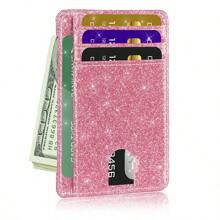 Portofel sclipitor subțire malist Portofel cu buzunar frontal Poșetă cu blocare RF pentru fete Poșetă roz fierbinte Suport card Portofel Suport card de vizită Suport card de credit Suport card de identitate Femei pentru femei Mini portofel Portofel pentru card