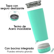 VASO TAZA CON BOCINA BLUETOOTH Y LUCES PARA BEBIDAS FRIAS Y CALIENTES VIAJERA CAMPING PARA OFICINA CAPACIDAD 473ML LEODY - Negro - Ver 3