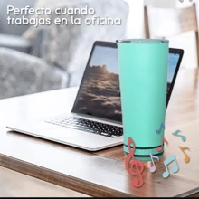 VASO TAZA CON BOCINA BLUETOOTH Y LUCES PARA BEBIDAS FRIAS Y CALIENTES VIAJERA CAMPING PARA OFICINA CAPACIDAD 473ML LEODY - Negro - Ver 4