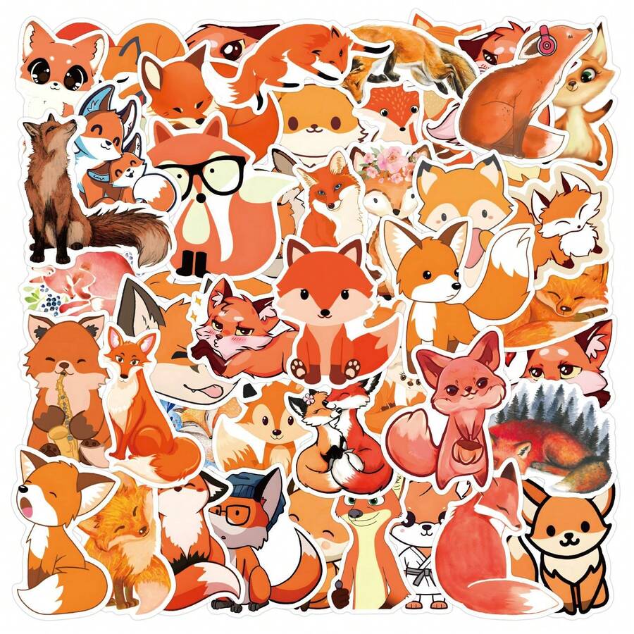60pcs Fox Stickers, Waterproof Vinyl Graffiti Stickers Suitable For Water Bottles, Laptops, Phones, Skateboards, Guitars, Luggage, Scrapbooks, Helmets, Party Decorations And Gifts - Multicolor - View 1
