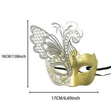1件高端女性多色鑲嵌水晶金屬化妝舞會面具,適用於化妝舞會/嘉年華會/婚禮/表演裝飾面具 - 金色 - 查看 5