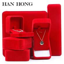 1入組絨布心形珠寶盒，適用於戒指、耳釘、禮品包裝 - 方 - 查看 4