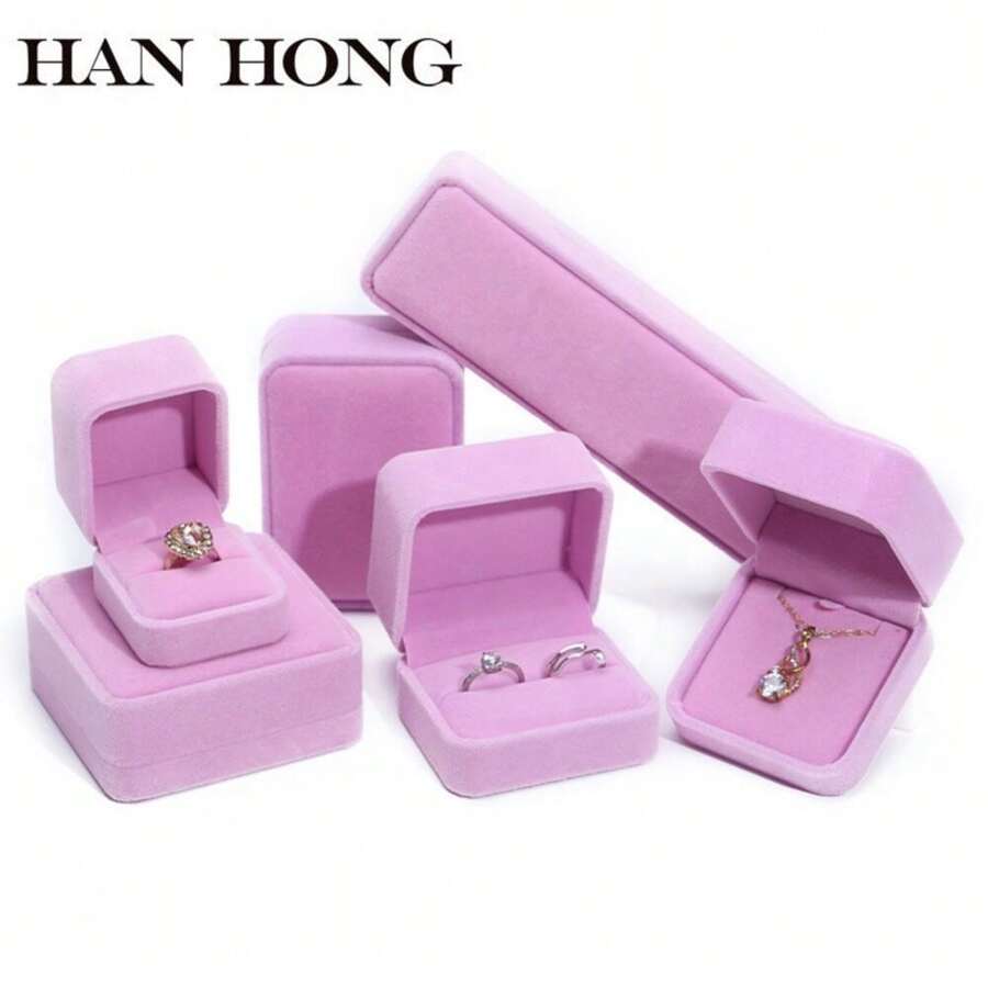 1入組絨布心形珠寶盒，適用於戒指、耳釘、禮品包裝 - 方 - 查看 1