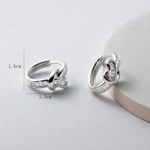 1pair Exquisite Zirconia Knot Dangle Hoop Earrings - Antique Silver - View 6