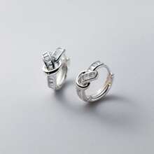 1pair Exquisite Zirconia Knot Dangle Hoop Earrings - Antique Silver - View 2