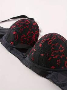 Áo ngực có gọng ren thêu gợi cảm, áo lót nâng ngực, chi tiết nơ - màu đen - Xem 4