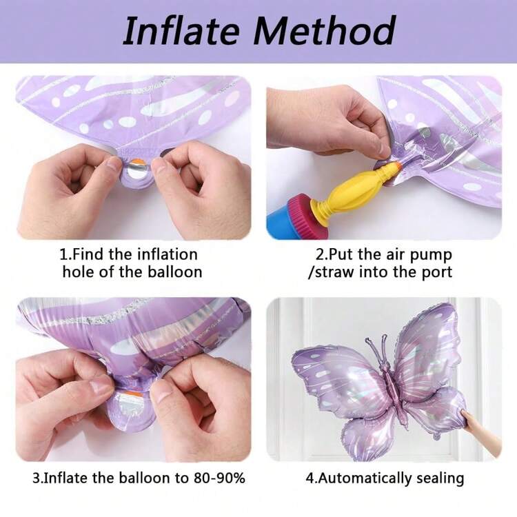 10pcs Purple Butterfly 40-Inch Number Balloon Set, Large Colorful Butterfly Foil Balloons, Suitable For Party, Birthday, Christmas Decoration - Purple - View 3