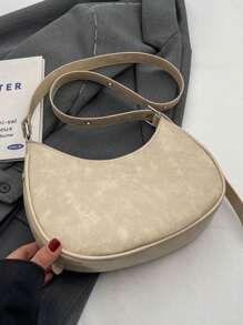 Modische Und Vielseitige Damen-pu-schultertasche Mit Reißverschluss, Einfarbig, Kann Als Handtasche, Schultertasche Oder Satteltasche Verwendet Werden - Beige - Übersicht 10