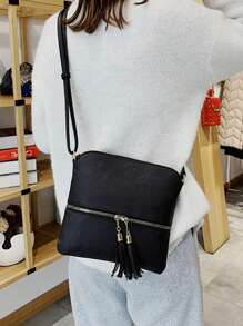 MIYIN Fashion Lightweight Large Capacity Crossbody Bags For Women Tassel Decor Square Bag With Adjustable Shoulder Strap Minimalist Casual Small Zipper Vintage Shoulder Bag Clutch Purse For Lady