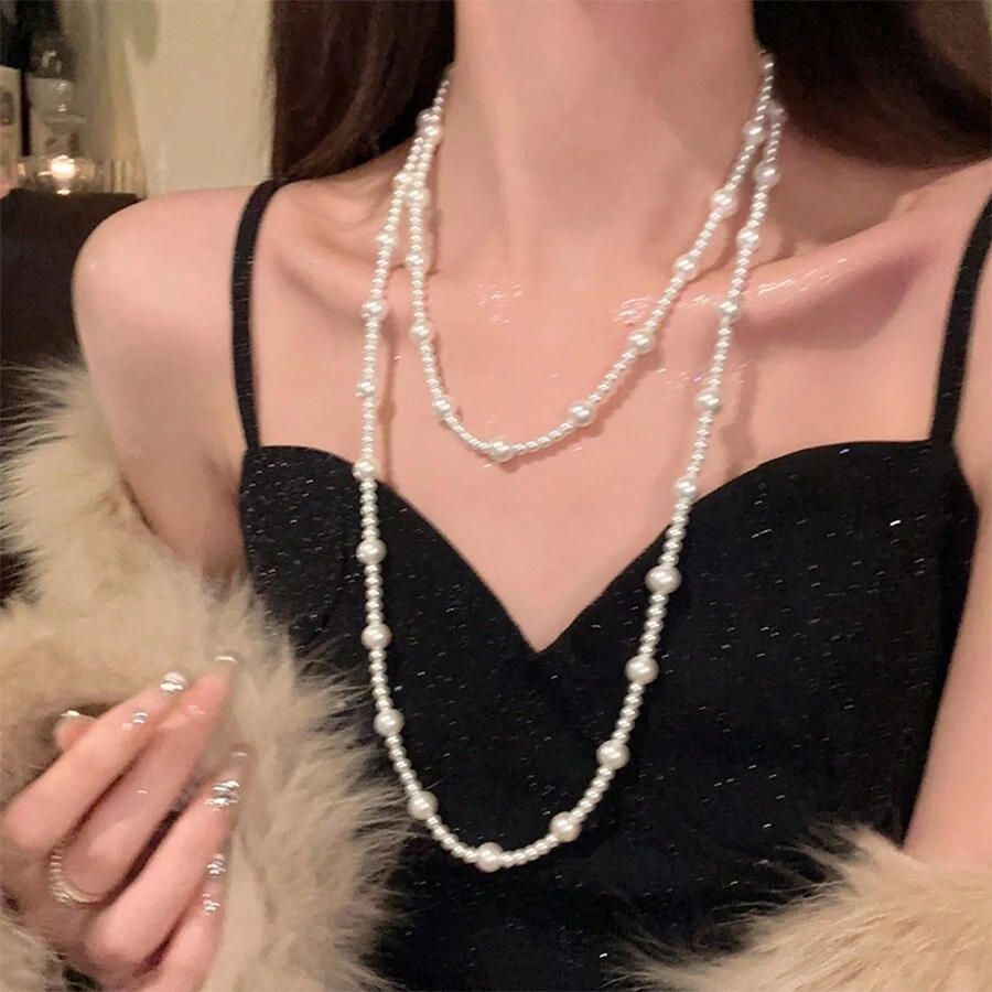 1 Miếng Dài Hai lớp Ngọc trai Giả Dây chuyền Đối với phụ nữ , Tinh tế Xương quai xanh Chuỗi Với Chi tiết ngọc trai nhân tạo , Lý tưởng Đối với Lễ hội Dịp & Các bữa tiệc - 1600 vòng cổ ngọc trai - Xem 1