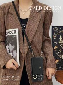 1pc Wallet Style Phone Case With Lanyard, Crossbody Leather Phone Holder, Shockproof Compatible With IPhone 17, 17 Air, 16e, 15, 14, 13, 12, 11 Pro Max, 14, 15 Plus, Galaxy S21, S22, S23, S24, S25 Plus Ultra, Pixel 5A, 5G, 6, 7, 8 Pro - Black - View 6