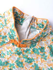 Annil Tween Girls Dresses Berikat Ruffle Tombol Depan Bunga Geometris Plants All Over Print Boho - Kuning - View 4