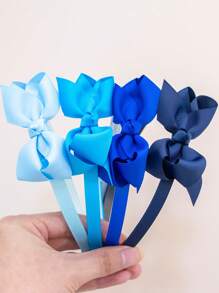 1set/4pcs Solid Blue Themed 3 Inch Grosgrain Ribbon Bowknot Hairclips For Toddler, With Anti-Slip Grips, Cute Hair Accessories For School, Outdoor And Home Use, All Seasons
