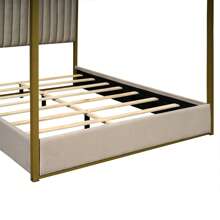 MERAX Queen Size Upholstery Canopy Platform Bed With Headboard And Metal Frame, Beige/Gray - Beige - View 11