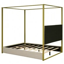 MERAX Queen Size Upholstery Canopy Platform Bed With Headboard And Metal Frame, Beige/Gray - Beige - View 8