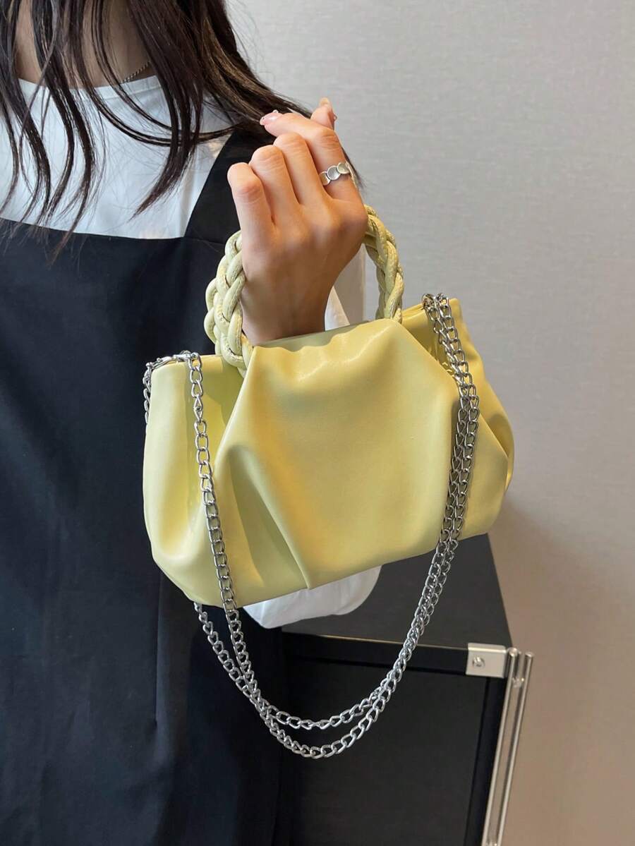 Chain Strap Simple And Elegant New Fashion Lightweight Tote Bag For School, Work, Travel, And Leisure - Yellow - View 1
