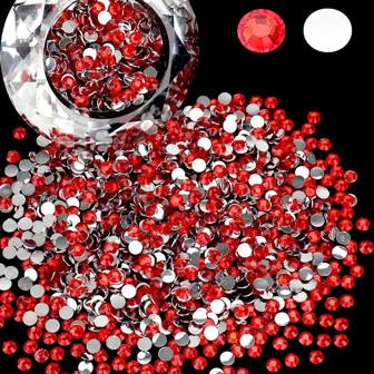 1000/2000/3000 Pcs/Bag 4mm Red Resin Rhinestones Flatback Round Beads Gems,Non Hotfix Rhinestones For Tumblers, Bottles, Clothes, Shoes, DIY Crafts Supplies,Valentine's Day Decoration