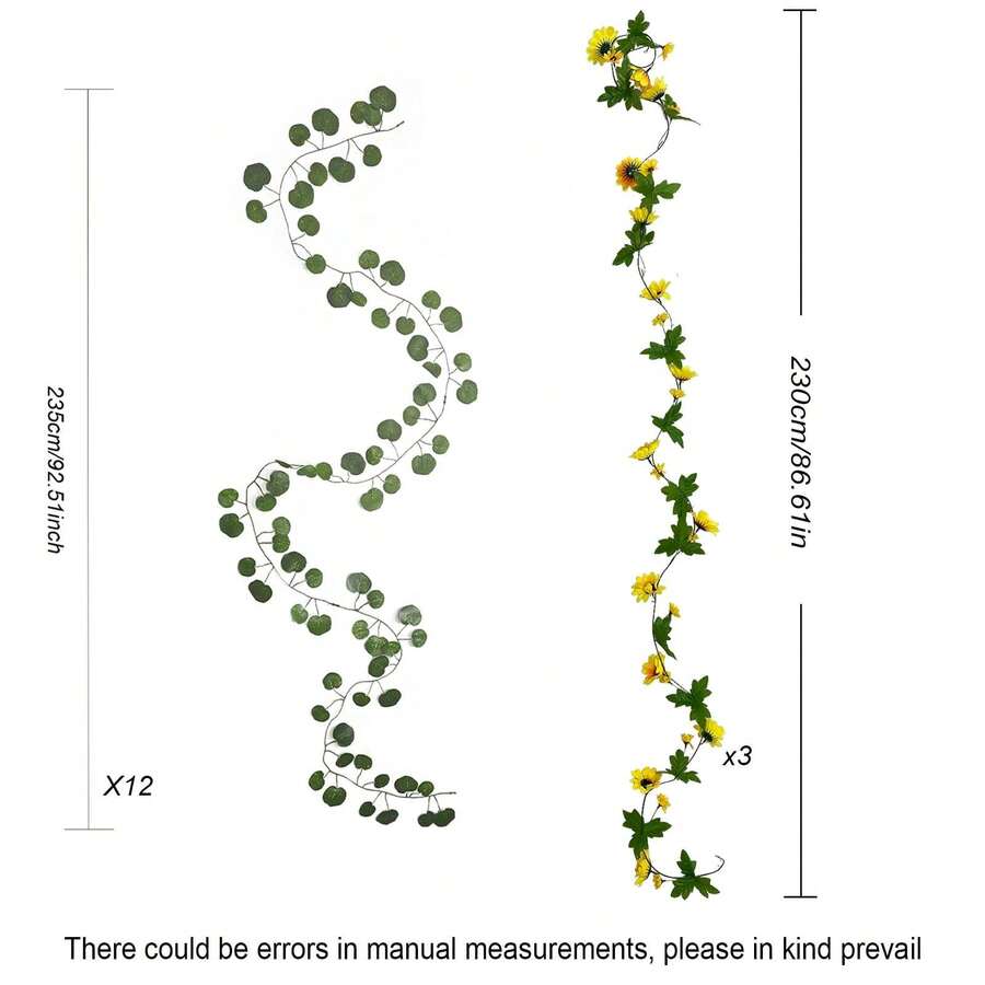 Artificial Vine Set Including 12pcs Cherry Blossom Leaves & 3pcs