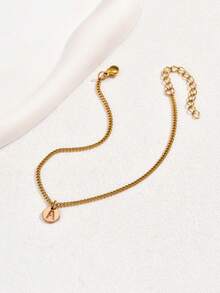 1個首字母金色不鏽鋼26個字母吊墜腳鍊女士沙灘禮物 - 金黃色 - 查看 2