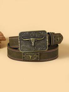 1 件女時尚休閒壓花皮帶帶車邊線西部牛仔風格合金配件高端產品 - 彩色 - 查看 12