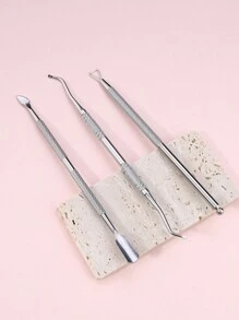 Set De 3 Piezas De Removedor Y Empujador De Cutícula De Acero Inoxidable Que Incluye Cortador De Cutícula, Elimina Piel Muerta Y Herramienta Para Remover El Esmalte En Gel De Uñas