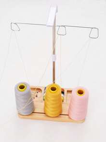Thread Stand 3 Spools Holder For Domestic Embroidery And Sewing Machines Thread Spool Holder Stand Home-Wooden Base - Apricot - View 2