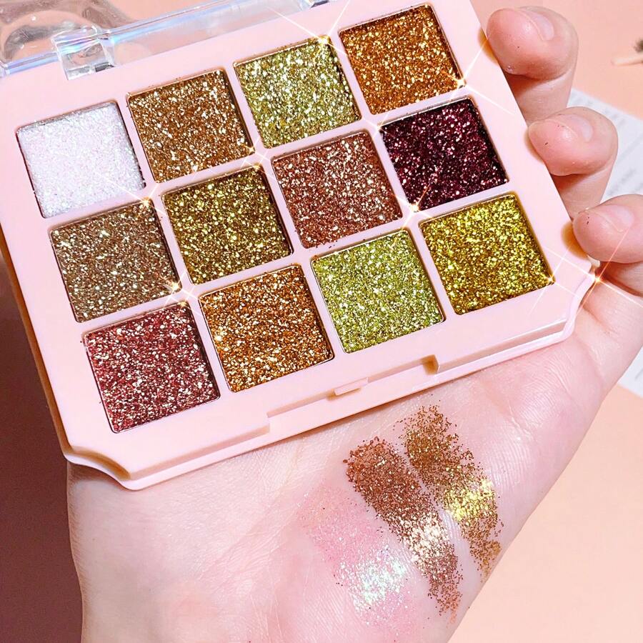 12 Colors Shimmer Eyeshadow Palette, Glittery HighGloss High