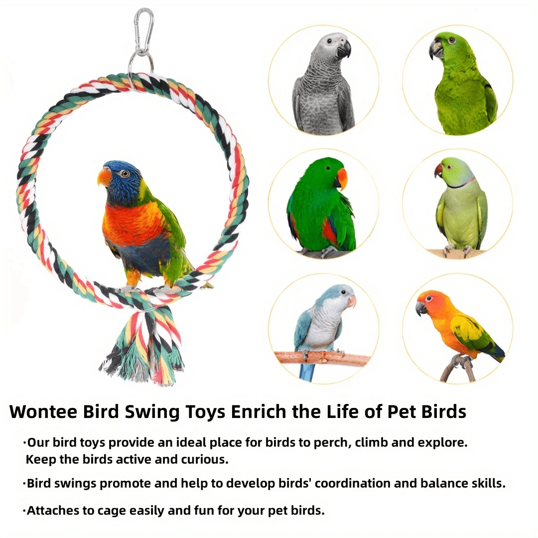 1pc Large Circle Bird Rope Swing Perch Made With Natural Materials