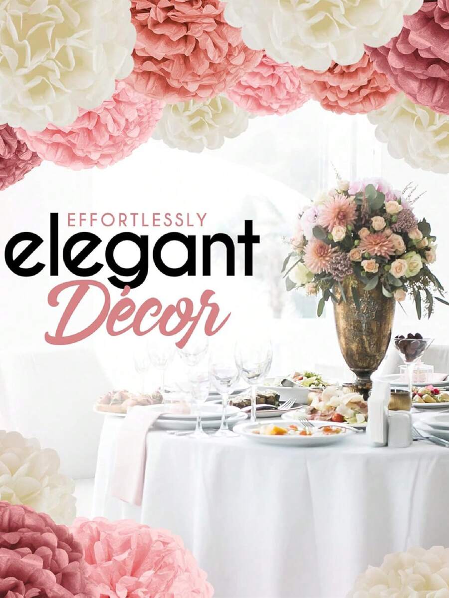 20 Pieces Tissue Paper Pom Poms Pink, Dusty Rose, Mauve & Cream