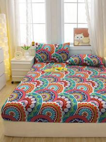 1pc Bohemian Pattern Printed Brushed Fitted Sheet, Bedroom Floral Bed Cover, Bedding