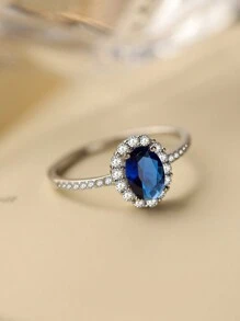 新款 S925 纯银鸡尾酒会红宝石戒指系列，奢华高贵蓝宝石结婚周年纪念日节日女士珠宝礼物，随机盒装款式