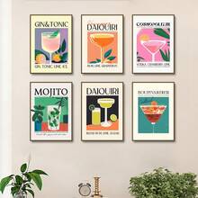 FajerminArt 6 件帆布画，鸡尾酒莫吉托果汁饮料，客厅、厨房、装饰墙面艺术的理想礼物，墙面装饰，家居装饰，墙壁艺术，房间装饰，无框架 - 彩色 - 查看 2