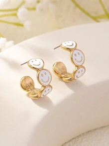 1對時尚簡約可愛微笑臉設計耳環,適合日常穿著和派對服飾,女士專用 - 彩色 - 查看 1