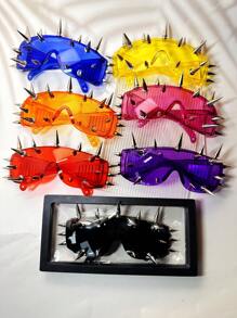 POLASUP 1/2 chiếc Kính mát nhiều màu Jelly Dopamine Đỏ, Xanh lam, Tím neon, Vàng chanh, Hồng dâu, Cam Phong cách Lễ hội âm nhạc Punk dày, Goth, Cyberpunk, Kim loại, Đá, 21 đinh tán, Dây xích kim loại, Trang trí tiệc Rave (Có dây đeo kính) Đã được kiểm tra bởi bộ phận chất lượng, Có sẵn - 21 đinh tán kim loại nặng loại B - Xem 3