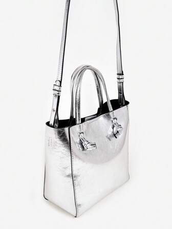 Nuevo bolso de mano con textura de metal, agrietado y hebilla magnética ligera, adecuado para uso diario y compras, diseño de nicho, estilo punk, steampunk, gótico y Y2K, perfecto para chicas cool, ideal para festivales de música