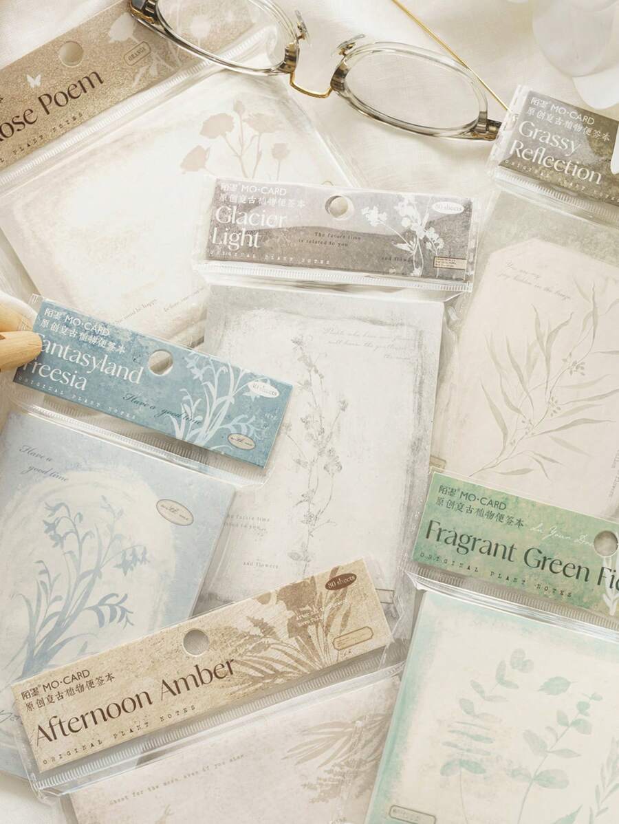 1 Sách , 80 Retro Thực vật & Hình hoa Pad ghi nhớ Đối với Tạp chí , Message , , Tối Gỗ Rạng rỡ Loạt - Nhiều màu - Xem 1