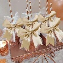 Laço de Fita de Tecido Grande com Cauda de Fita de Cetim Dourado de 12-50 peças, Arco de Nó de Fita Adorável de Cor Mista para Decoração de Festa e Embrulho de Presente, para Bolos, Pipocas, Doces e Embalagem de Presente