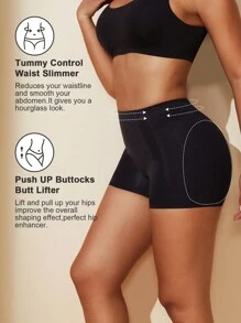 1 pieza Pantalones cortos moldeadores de cintura alta sin costuras para mujer, ropa interior moldeadora con control del abdomen, pantalones cortos ajustados, entrenador de cintura, almohadillas para glúteos, pantalones moldeadores - Negro - Ver 5