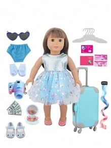 Doll Accessories/Doll Clothes For 18 Inch American Dolls, Children's Toy Doll Luggage, Doll Travel Set, Mini Clothes Hangers, Luggage Mirror, Card And Bank Card, A Toy Set For Girls, Birthday Gift, Holiday Gift, Christmas/Thanksgiving/Easter Gift