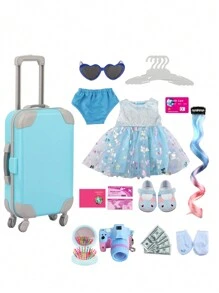 Doll Accessories/Doll Clothes For 18 Inch American Dolls, Children's Toy Doll Luggage, Doll Travel Set, Mini Clothes Hangers, Luggage Mirror, Card And Bank Card, A Toy Set For Girls, Birthday Gift, Holiday Gift, Christmas/Thanksgiving/Easter Gift