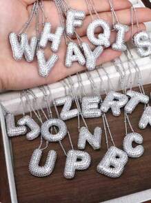 1 Pezzo Nuova Collana Con Ciondolo Lettera A-z 26 Di Lusso In Micropavé Cz, Collana Con Ciondolo Iniziale Del Nome In Platino Elettroplaccato Per Uomo E Donna