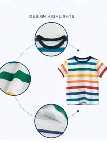 Nueva camiseta de manga corta y cuello redondo con rayas de colores para niños jóvenes en verano