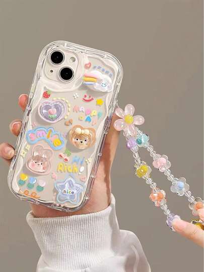 Summer Cartoon Pattern Accessory Set Compatible With Apple Cream Pattern Case, Painted Accessory Flower Bracelet, Soft Shell Transparent Painted Protection Case, Phone Case Comptible With IPhone 15xr/7/8 Painted, Compatible With 12promax/13promax/14promax/Iphone 15promax/Apple 13/14/11 Soft P12 Anti-Drop Xs Straight Edge Painted Tpu Anti-Drop Soft Shell Phone Case Samsung 11lite A53tpua14 /A23/S23ultra Soft Painted Tpu Phone Case
